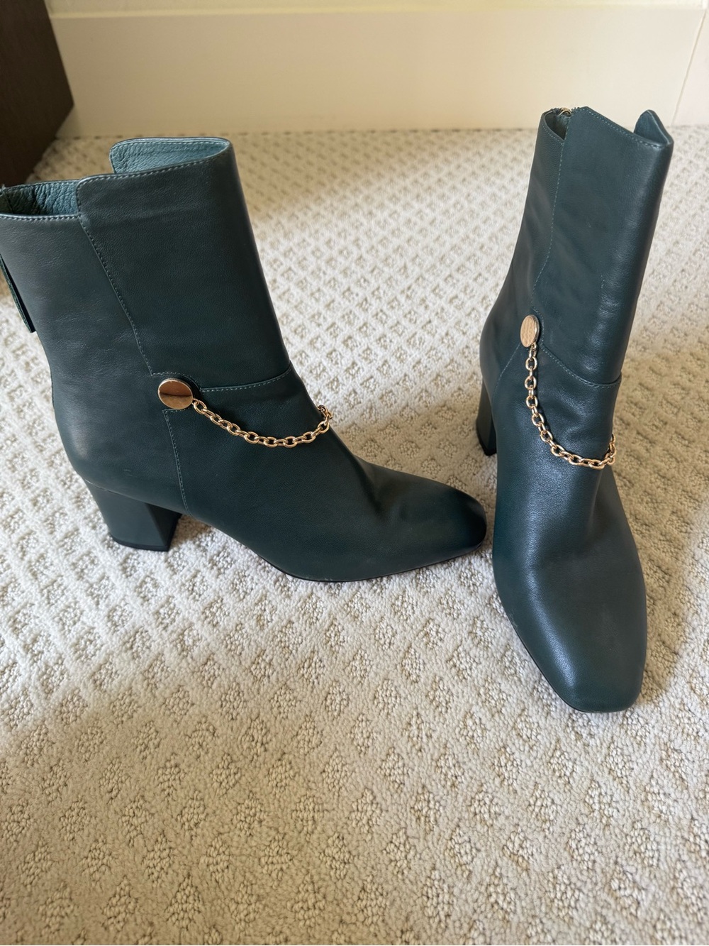 Women's Mid-Calf Ankle Boots with Gold Chain Accent